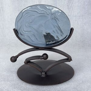 Rustic Metal & Light Blue Glass Horse Tea Light Candle Holder Decor Mexico